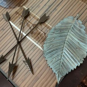 wall decorations-one a giant leaf (16”x9”)and the other three arrows (18”x12”)
